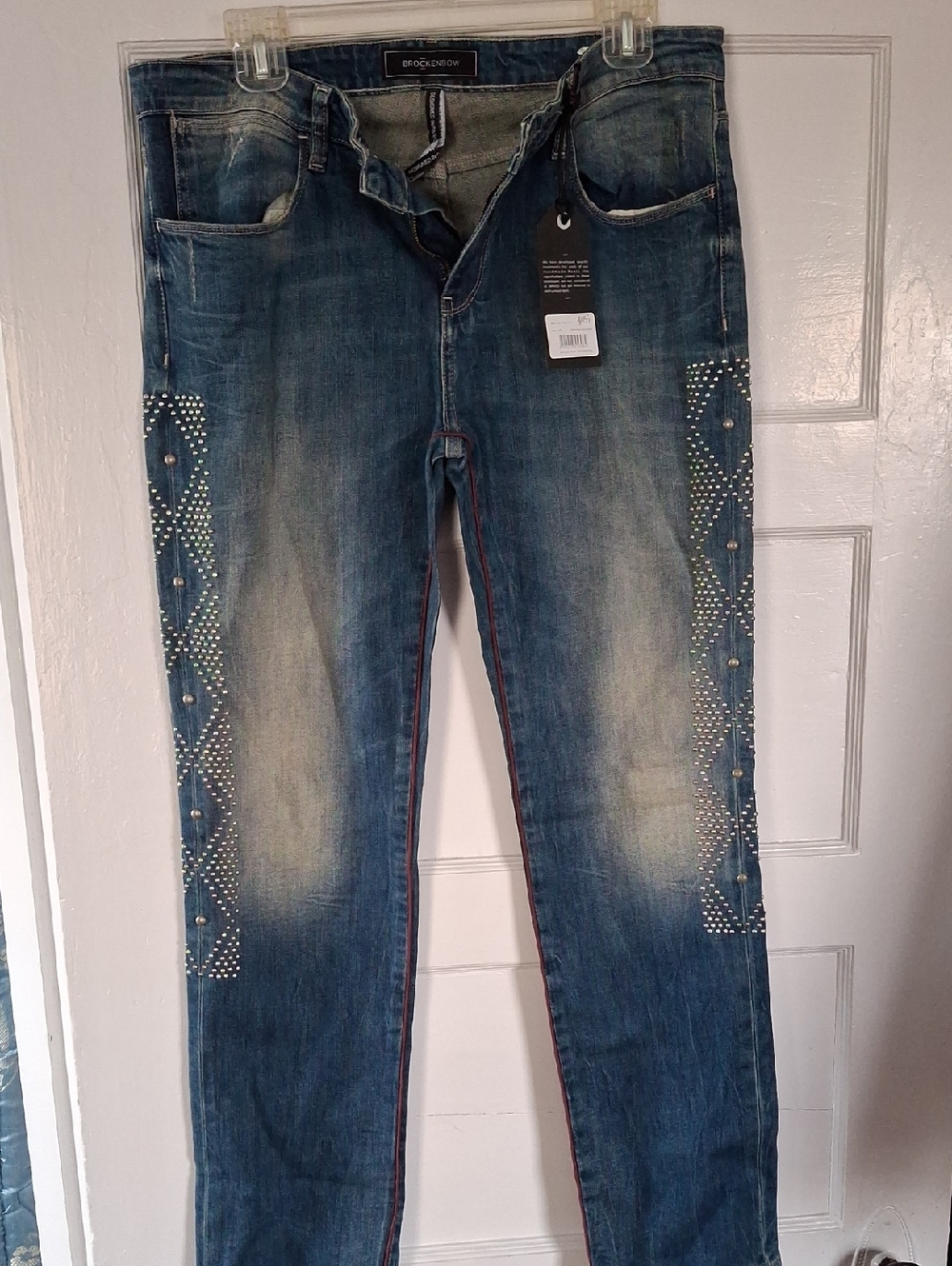 Brockenbow New  Studs  On Side  Blue Denim Jeans - Straight Leg